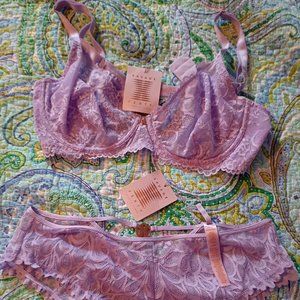 NWT Savage X Fenty Not Sorry Lace Cheeky XL and Unlined Bra 38D Set in Lavender